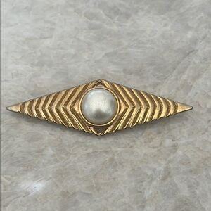 Vintage Gold Chevron and Pearl Brooch